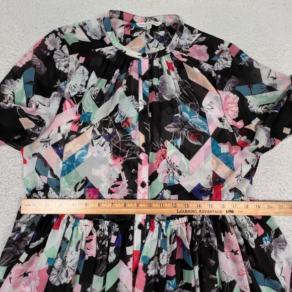 Rebecca Minkoff Mini A Line Dress Women 8 Button Front Floral Pleated Multicolor - Picture 8 of 11